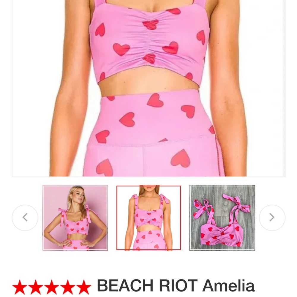 Beach Riot Amelia Pink and Red Heart Sports bra in Valentine